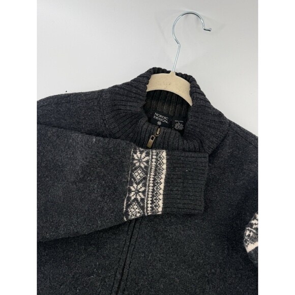 Nordic Design 100% Wool Zip Cardigan Abstract Sweater Women Size Large fair isle - Picture 1 of 11